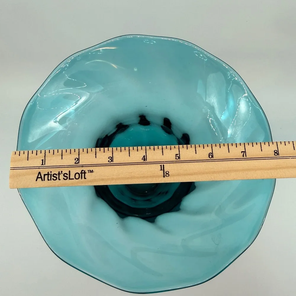 MCM Teal Swirl Optic Flared Glass Vase Blenko Style‎ Pilgrim Rainbow Kanawha